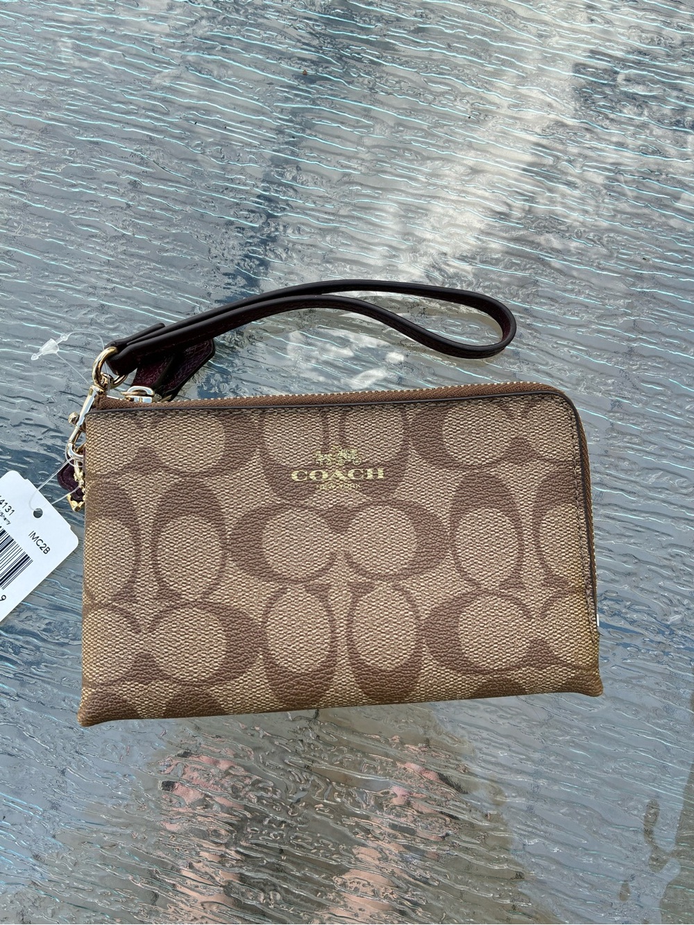 NWT Coach Double Corner Zip Wristlet in Signature Canvas Style No. F64131